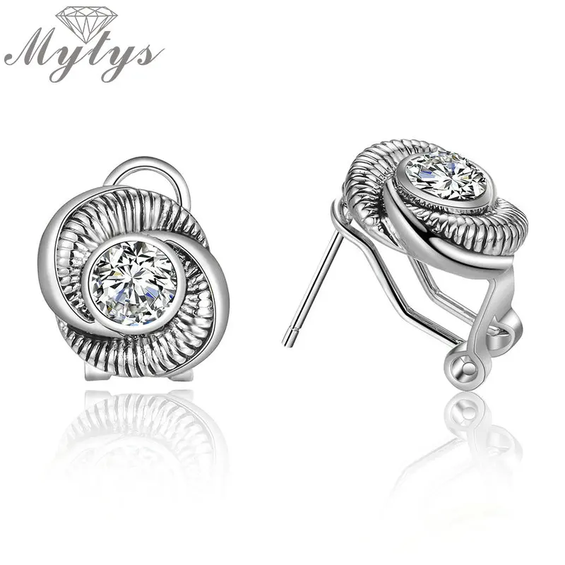 

Mytys Trendy Fashion Earrings Screw Round Stud Earrings for Women Crystal Heart Two Color CE588 CE587