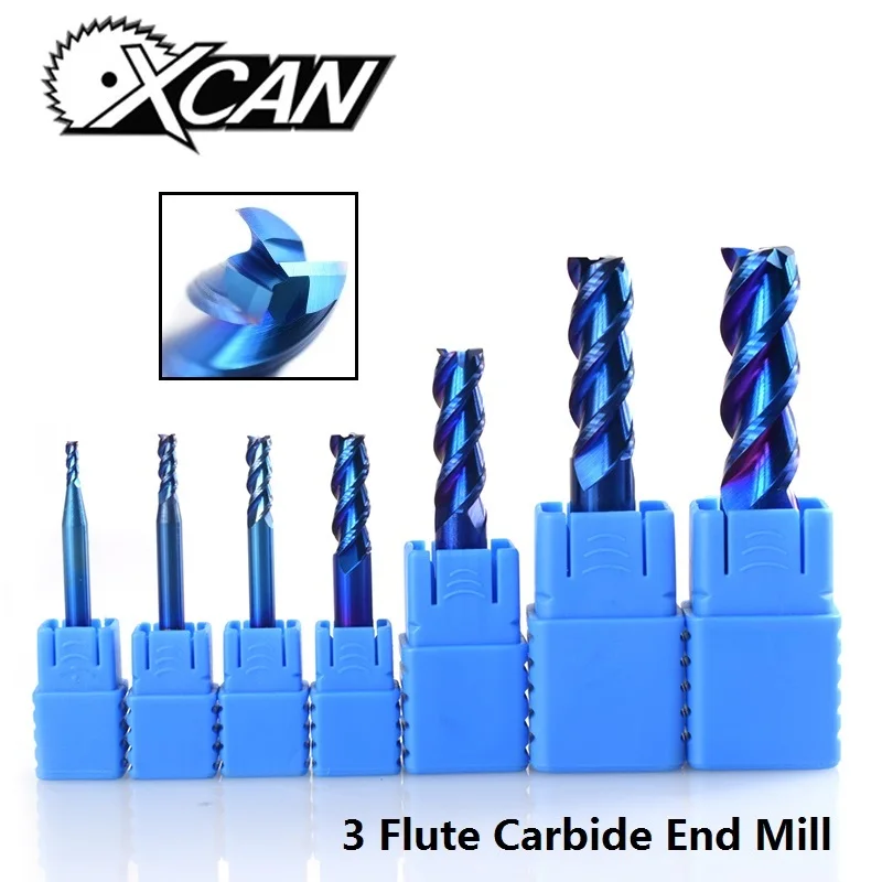 XCAN 1 шт. 1-12 мм с синим покрытием 3 флейты карбида концевые фрезы алюминиевый режущий фрезы Спиральные Фрезы с ЧПУ Концевая фреза