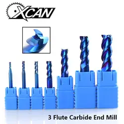 XCAN 1 шт. 1-12 мм с синим покрытием 3 флейты карбида концевые мельницы алюминий нарезка; фрезеровка резак спиральная Фасонная фреза ЧПУ
