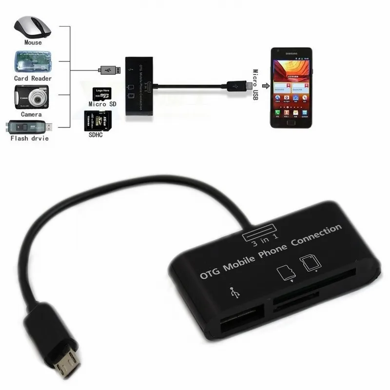 Ascromy 3in1 комплект подключения USB концентратор SD карта Micro-SD кардридер адаптер OTG для мобильного телефона Xiaomi Redmi 4x note 4 pro meizu m3 m5