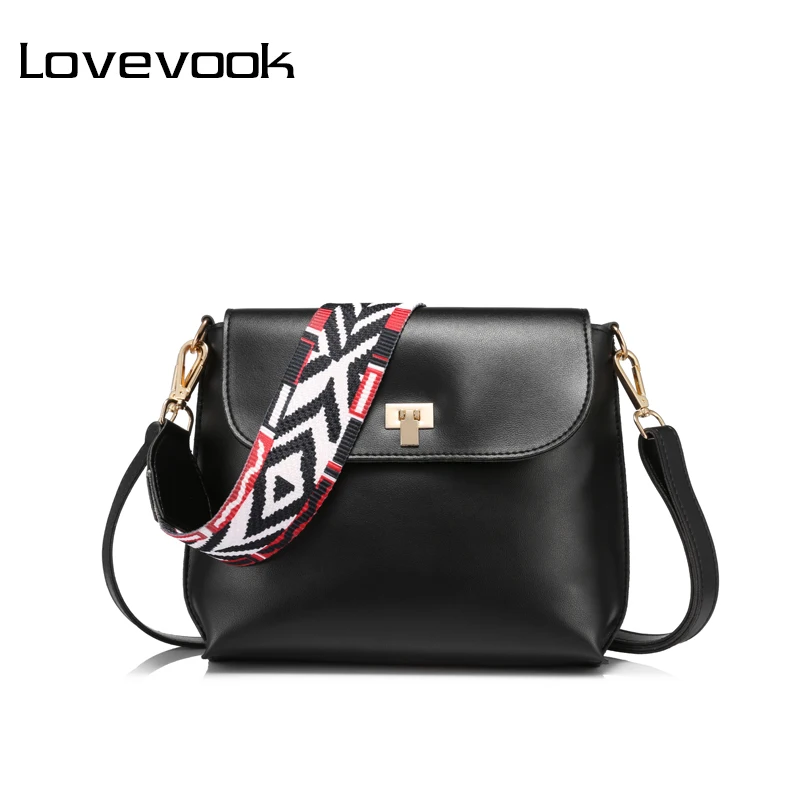 LOVEVOOK brand fashion colored wide strap shoulder bag female small handbag solid flap crossbody bags for women messenger bags