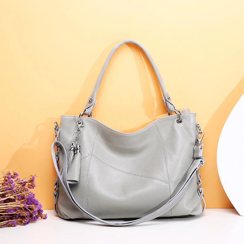 

Nesitu Black Grey Genuine Leather A4 Women Handbags for ipad Real Skin Ladies bag Totes Messenger Bags Female Shoulder Bag M1013