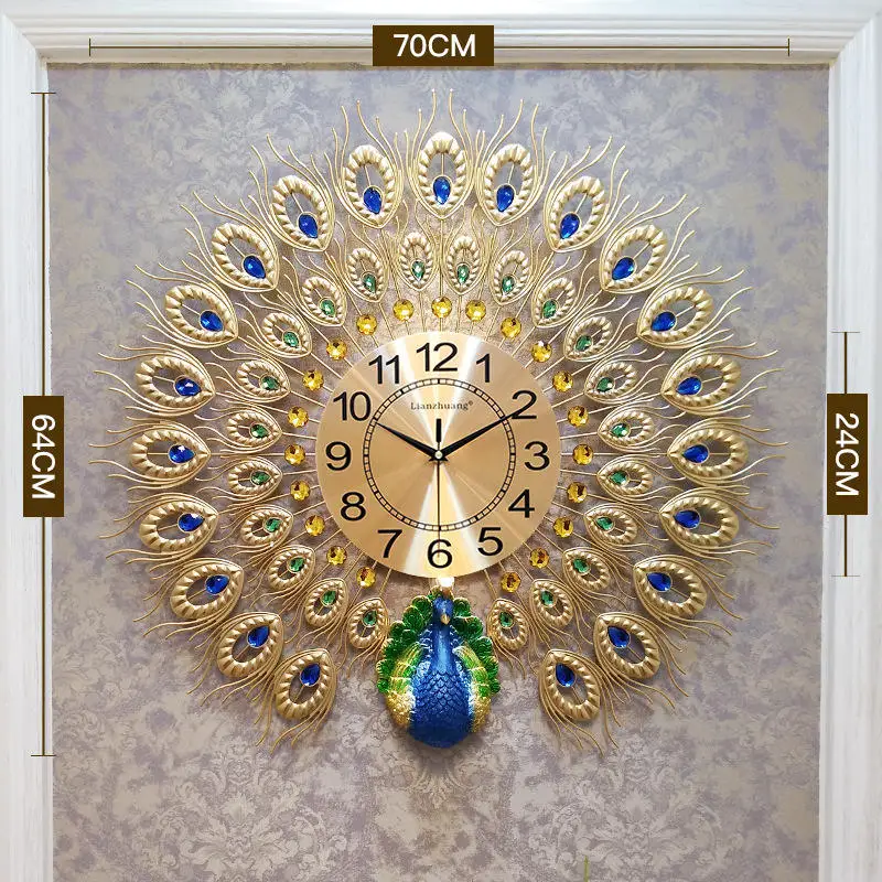 Европейские Роскошные Кварцевые креативные большие настенные часы, художественные золотые часы с изображением павлина, настенные современные дизайнерские настенные часы для гостиной - Цвет: D