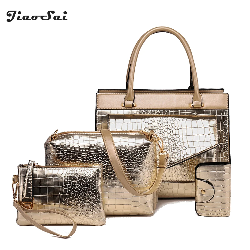 

4Pcs Crocodile Pattern Women Handbags Set Ladies Fashion Shoulder Bag PU Leather Crossbody Bag For Women Purse Wallet Card Bag