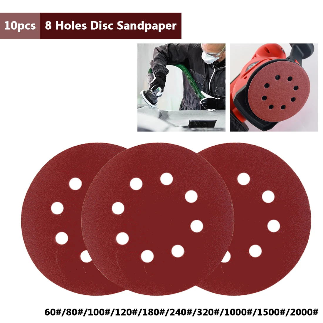 10pcs/set 125mm 8 Holes Aluminum Round Sandpaper Disk Sand Sheet Hook