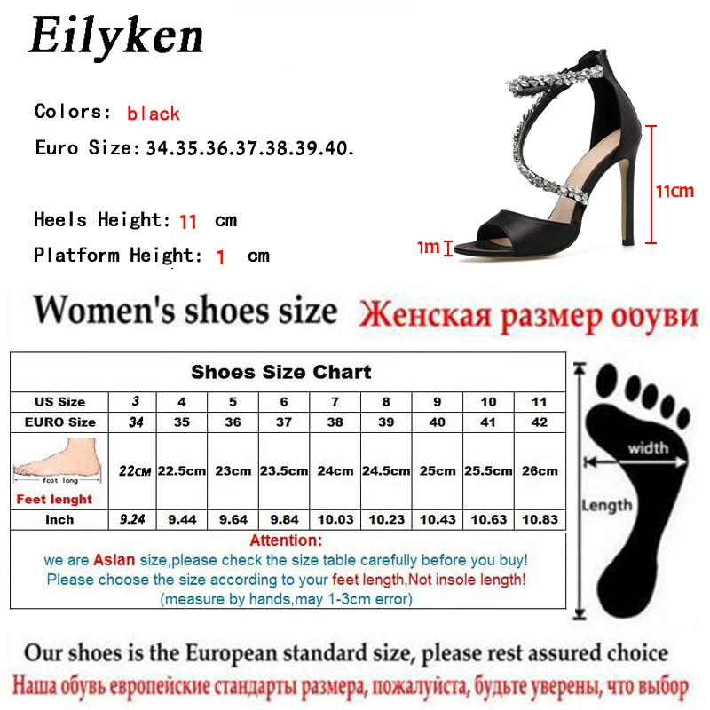 Eilyken 2021 новые модные сандалии на высоком каблуке с украшением в виде Стразы