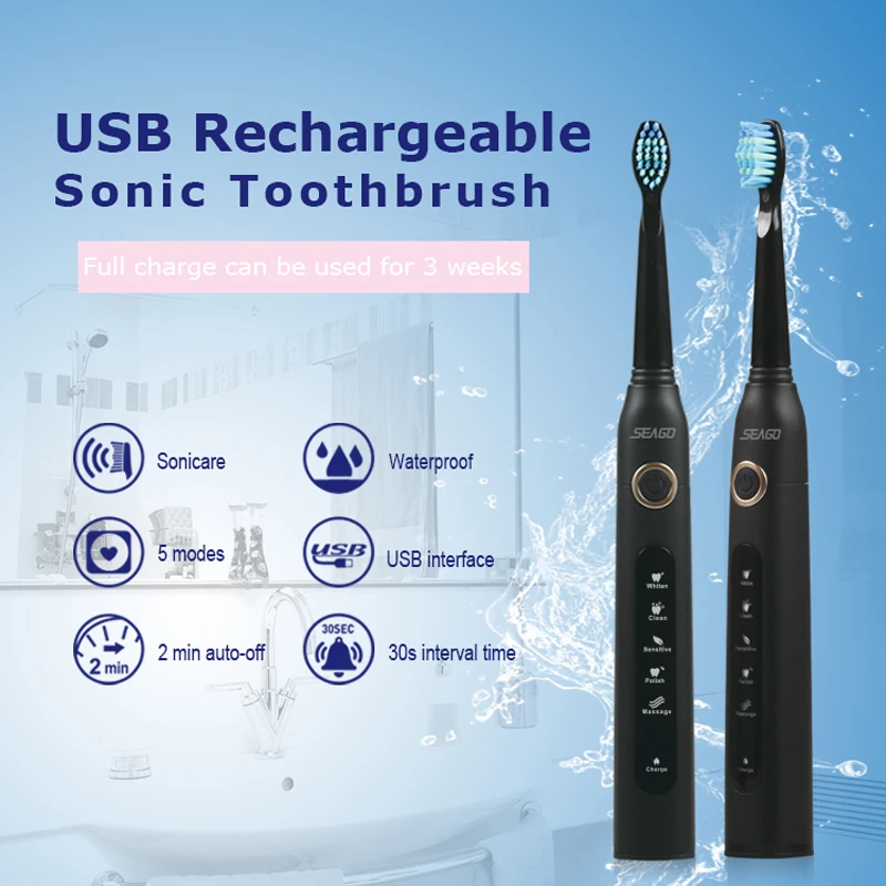 Ultrasonic Electric Toothbrush Sonic Wave Clean USB Rechargeable Toothbrushes With Replacement Brush Heads Seago 507 yunchi Y1 Ultrasonic Electric Toothbrush Sonic Wave Clean USB Rechargeable Toothbrushes With Replacement Brush Heads Seago 507 yunchi Y1