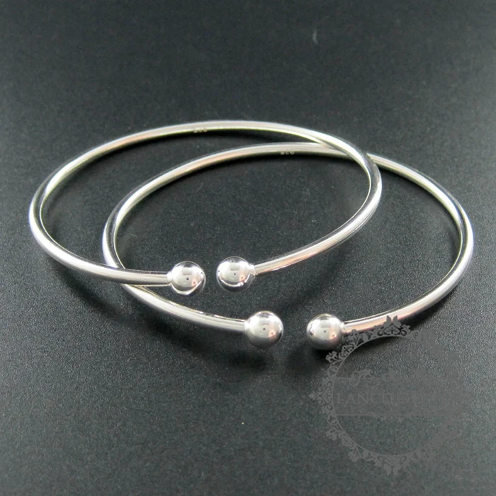 60mm diameter 925 solid sterling silver 6mm double ball bracelet bangle
