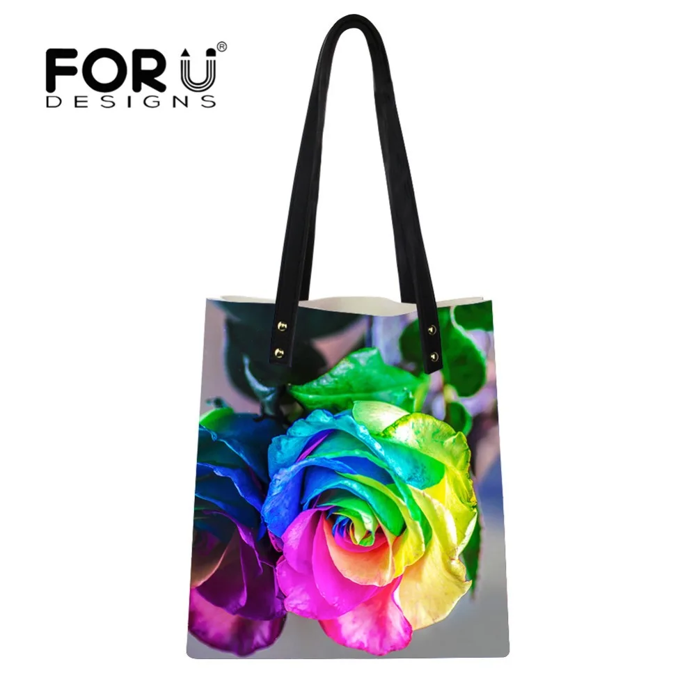 

FORUDESIGNS Leather Women Shoulder Bags Rose Flower Printing Female Handbags Large Bucket Purses Brand New 2018 Bolsos Feminina