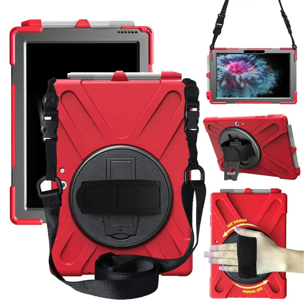 

Microsoft Surface Go Case, Heavy Duty Rugged Case with Pen Holder, [360 Degree Rotating Hand Strap/Kickstand +Shoulder Strap]