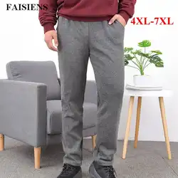 Большие размеры 7XL флисовые плотные Мужские штаны эластичный шнурок на талии однотонные Большие размеры 5XL 6XL мужские зимние теплые мужские