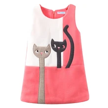 Mudkingdom/зимние платья для девочек с милым рисунком кота, без рукавов, на молнии, розового цвета
