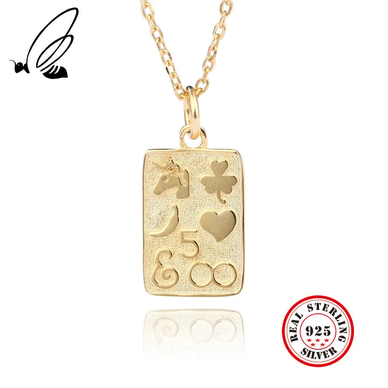 

925 Sterling Silver Gold Silver Color Vintage Geometric Square Pendant Necklace For Women 44.5CM Chain Gift Ins Style Jewelry