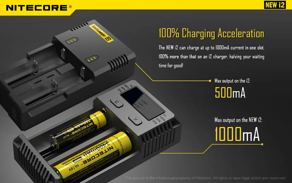 

1pc Original Nitecore i2 Intelligent Battery Charger Universal for 16340 10440 AA AAA 14500 18650 26650 Battery with Retail Box