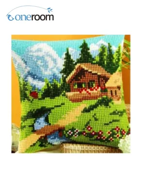 

CX0264 Village Scenery Acrylic Yarn Embroidery Pillow Tapestry Cushion Front Cross Stitch Pillowcase