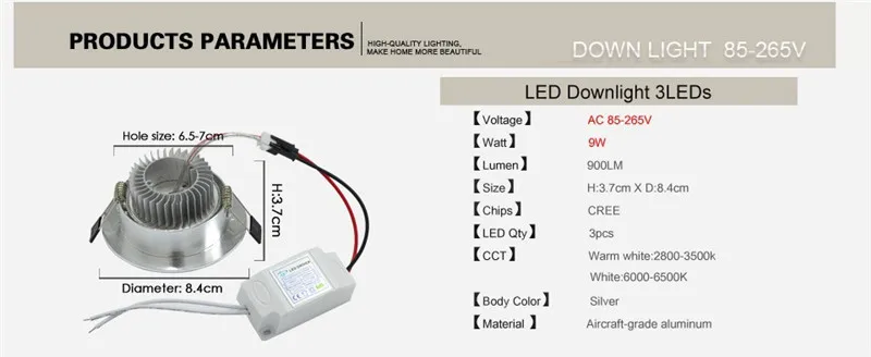 AC85-265V 9 Вт 12 Вт 21 Вт Встроенный с регулируемой яркостью светодиодный белый Потолочный светильник Точечный светодиодный Домашний Светильник