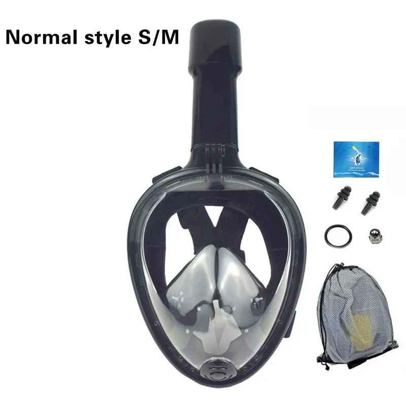 Маска для дайвинга, для всего лица, анти-туман, маска для подводного плавания, маска для подводной охоты, для детей/взрослых, очки, тренировочное снаряжение для дайвинга - Цвет: Normal Black S M