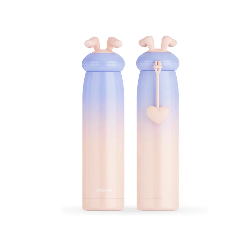 BearCavalier-Creative-Gradient-Couleur-de-Bande-Dessin-e-Vide-En-Acier-Inoxydable-Double-Thermos-Portable-Corde