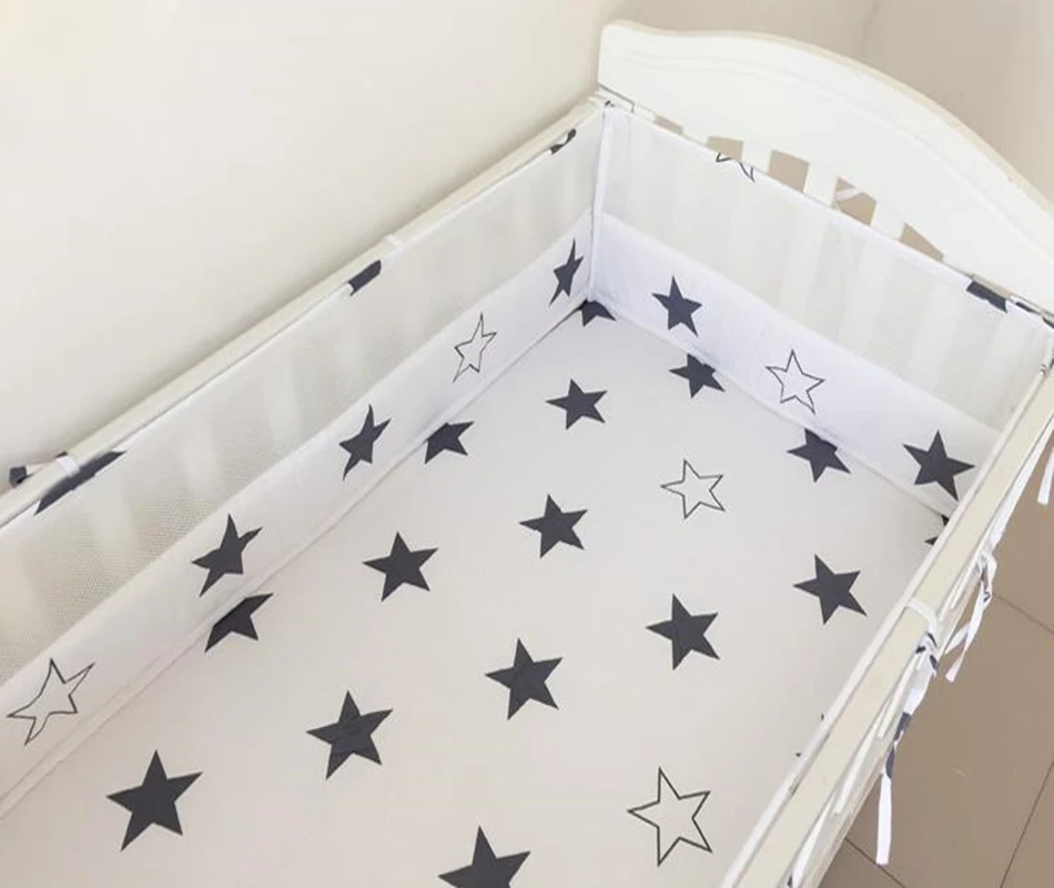 

Summer Baby Bumper Cotton Breathable Collision Half Around Baby Bumper Crib Printing Cot Mesh Bumper Infant Protector Bedding