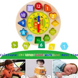 1 шт. Детские 12 цифр деревянные игрушки красочные цифровые геометрические часы блоки деревянные развивающие для детей FJ88