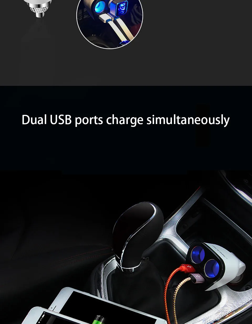 Cunymagos DC 12V 24V 120W Universal 2 ways Car Cigarette Lighter Dual USB 5V 3.4A intelligent output With Car voltage Diagnostic (7)