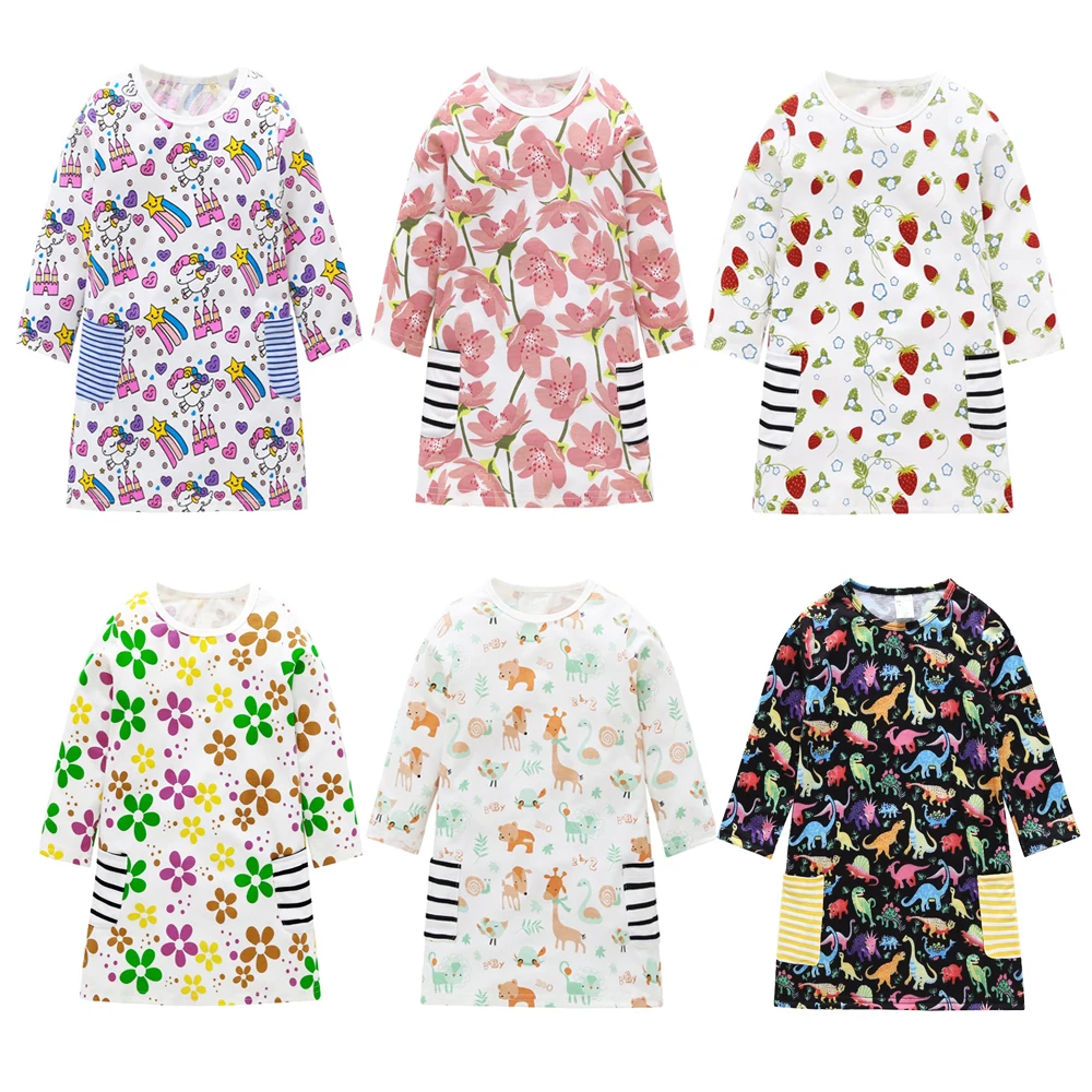 Новое осеннее платье для девочек, хлопковое детское платье с длинными рукавами, Детские Платья с цветочным принтом радуги для девочек, зимняя детская одежда