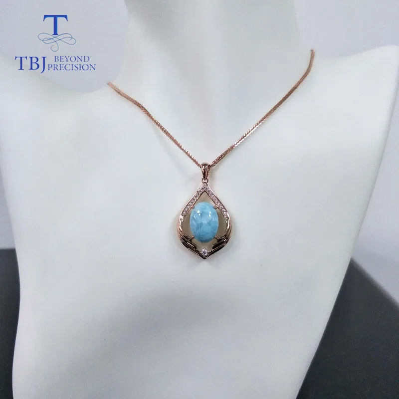 TBJ, натуральный драгоценный камень larimar, простой стиль, подвеска, серебро 925 пробы, хорошее ювелирное изделие для девушки, хороший подарок, как повседневная одежда