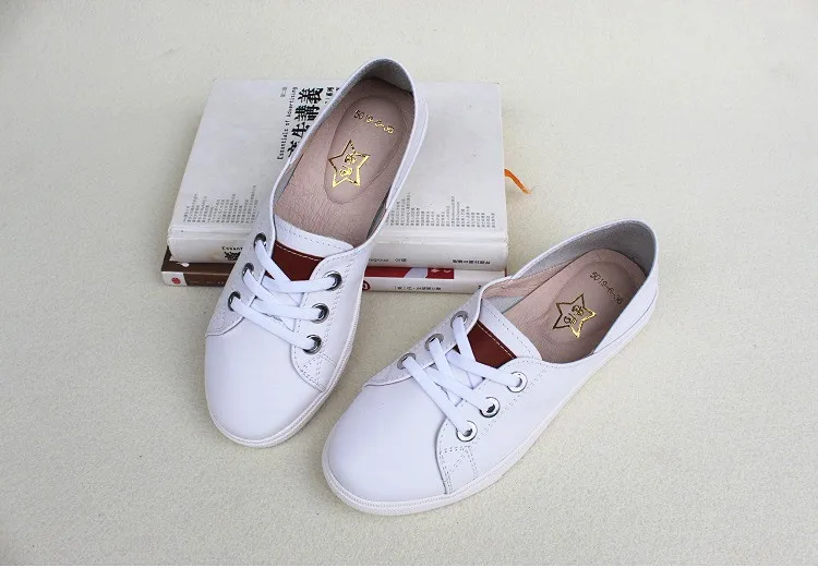Women Sneakers White slip on Loafers 100% Genuine Leather Ladies Flat Shoes Sweet Woman Shoes Flats Female Footwear (5019 6),in Women\u0027s Flats from
