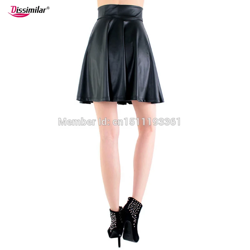 Мини юбка из искусственной кожи с завышенной талией S/M/L/XL|flared skirt|mini skirtblack skirt | - Фото №1