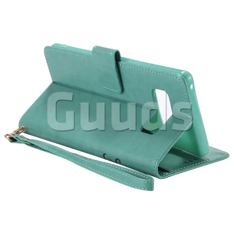 Luminous Flower Girl Cat Leather Wallet Case for Samsung Galaxy Note 8 - Green