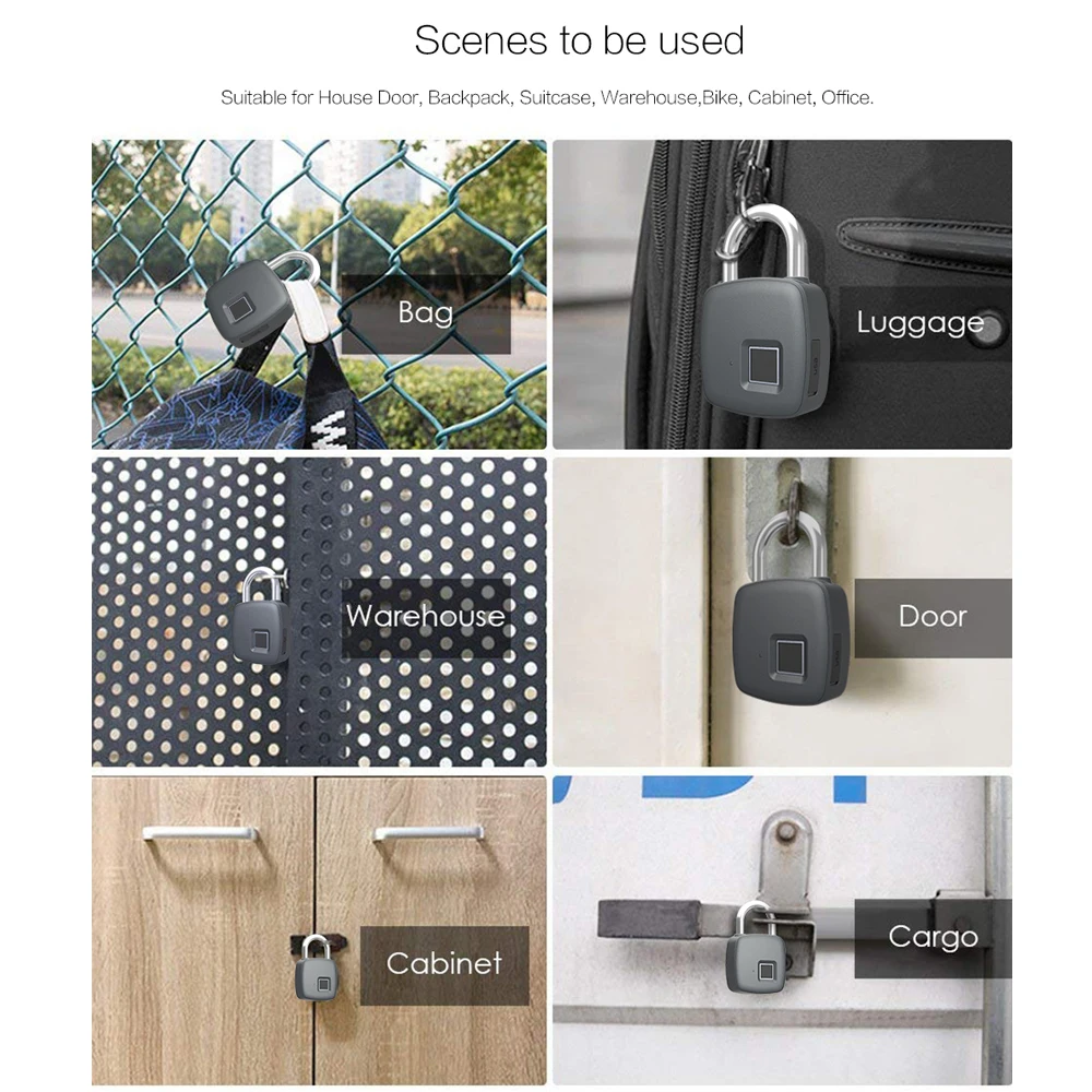 

Smart Fingerprint Padlock Safe USB Charging Rechargeable Waterproof Door Lock