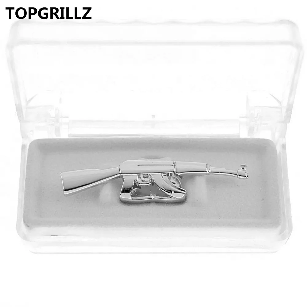 TOPGRILLZ мужские Новые Позолоченные с открытым лицом, Корона скорпиона, однозубные грили, крышка, глянцевая полировка, хип-хоп Bling Grillz - Окраска металла: Silver AK 47