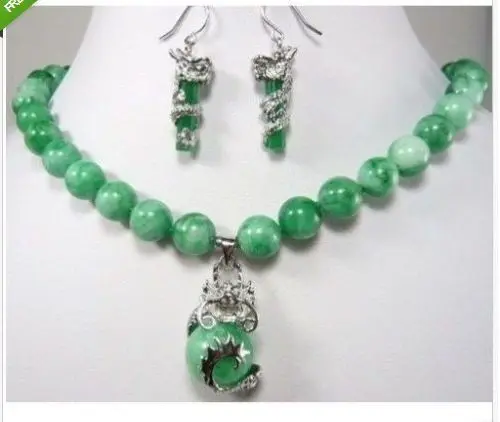 

hot sell new - beautiful color green stone dragon pendant necklace earring set NEW