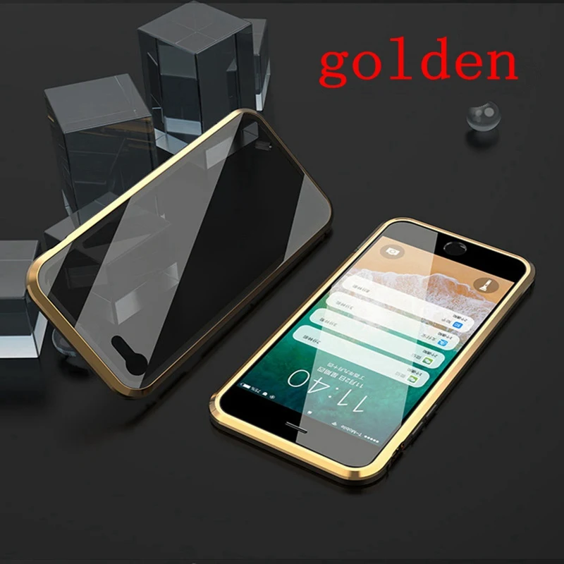 360 двухсторонний стеклянный Магнитный адсорбционный чехол для телефона для iPhone 7 8 6 6S Plus XR XS MAX металлическое закаленное стекло с магнитом чехол для телефона - Цвет: jin se