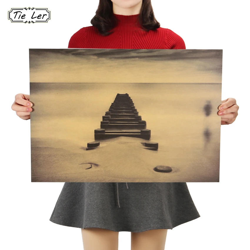 

TIE LER Simple Modern Black and White Poster Retro Kraft Paper Antique Poster Wall Sticker Cafe Decor 51X36cm