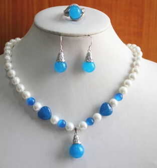 

Free shipping .501 New Design Women'S Mixed Colors Pearl/ Necklace Earring Ring Jewelry Set