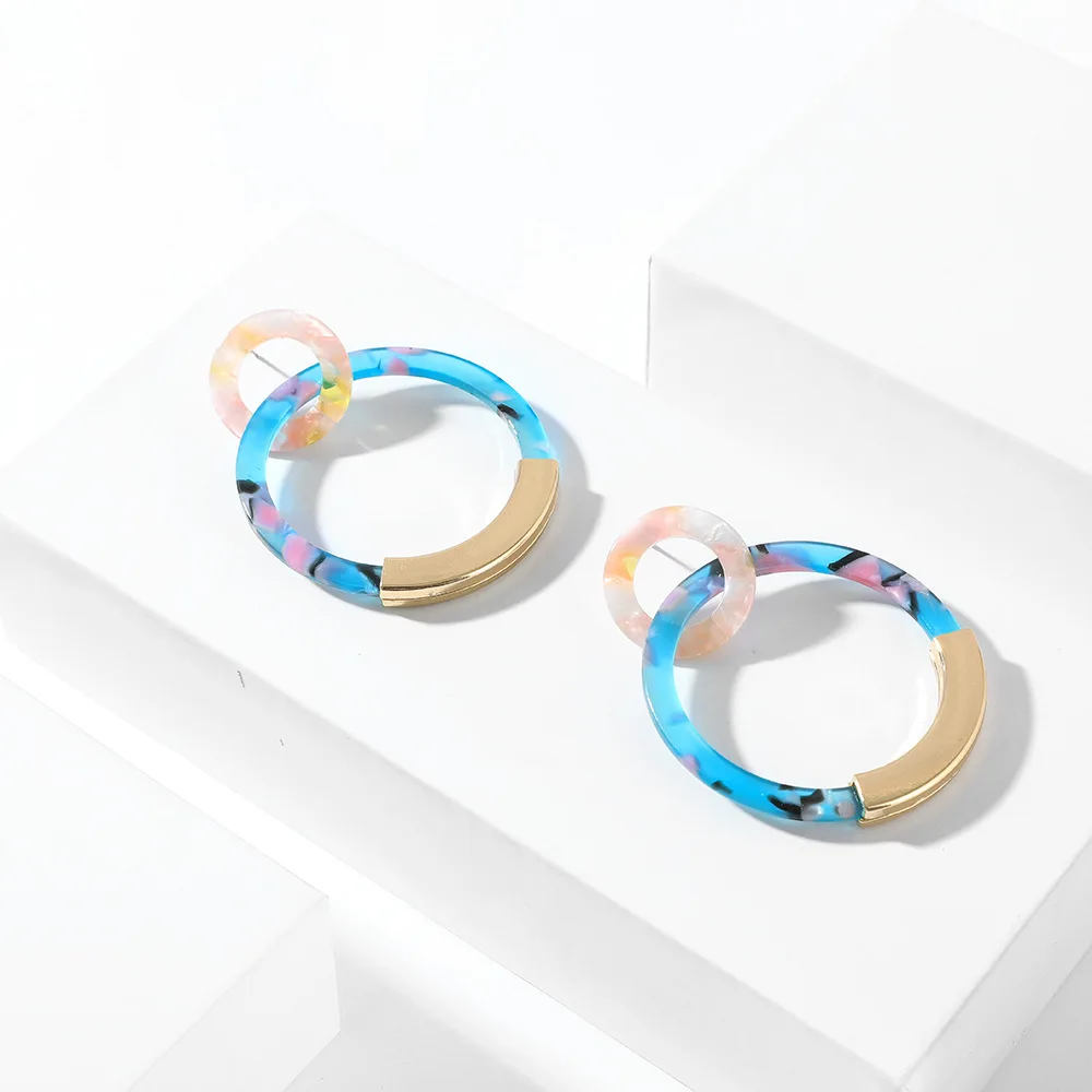 

New Large Circle Alloy Acetate Plate Earrings Splicing Acrylic Double Layer Size Ring Earrings for Women Summer Floral Earrings