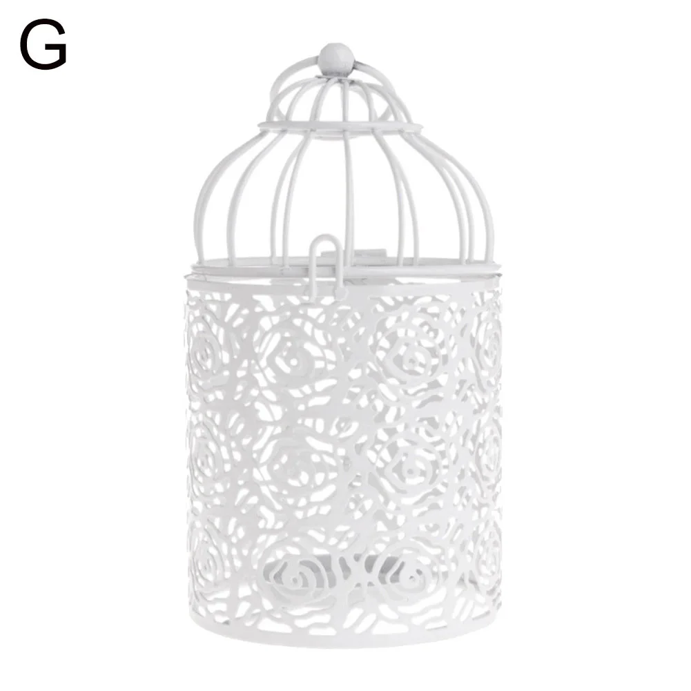 Hollow Candlestick Tealight Hanging Lantern Bird Cage Vintage Metal Candle Holder White Holder Candlestick - Цвет: G