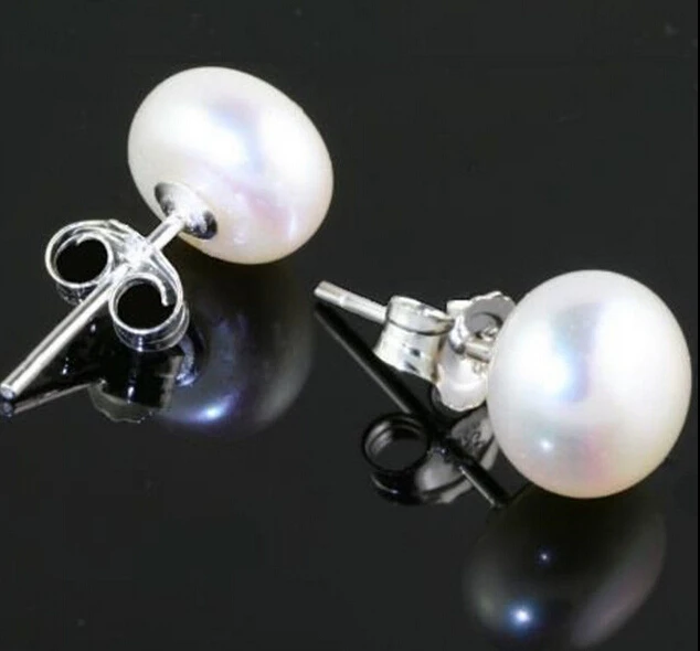 

FREE SHIPPINGGenuine 11-12MM Sterling Silver Freshwater White Akoya Pearl Stud Earring A0422