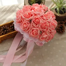 Искусственные 24 шт. розы цветы свадебные букет buque noiva branco Розовый Белый Свадебный букет невесты de mariage Bruidsboeket