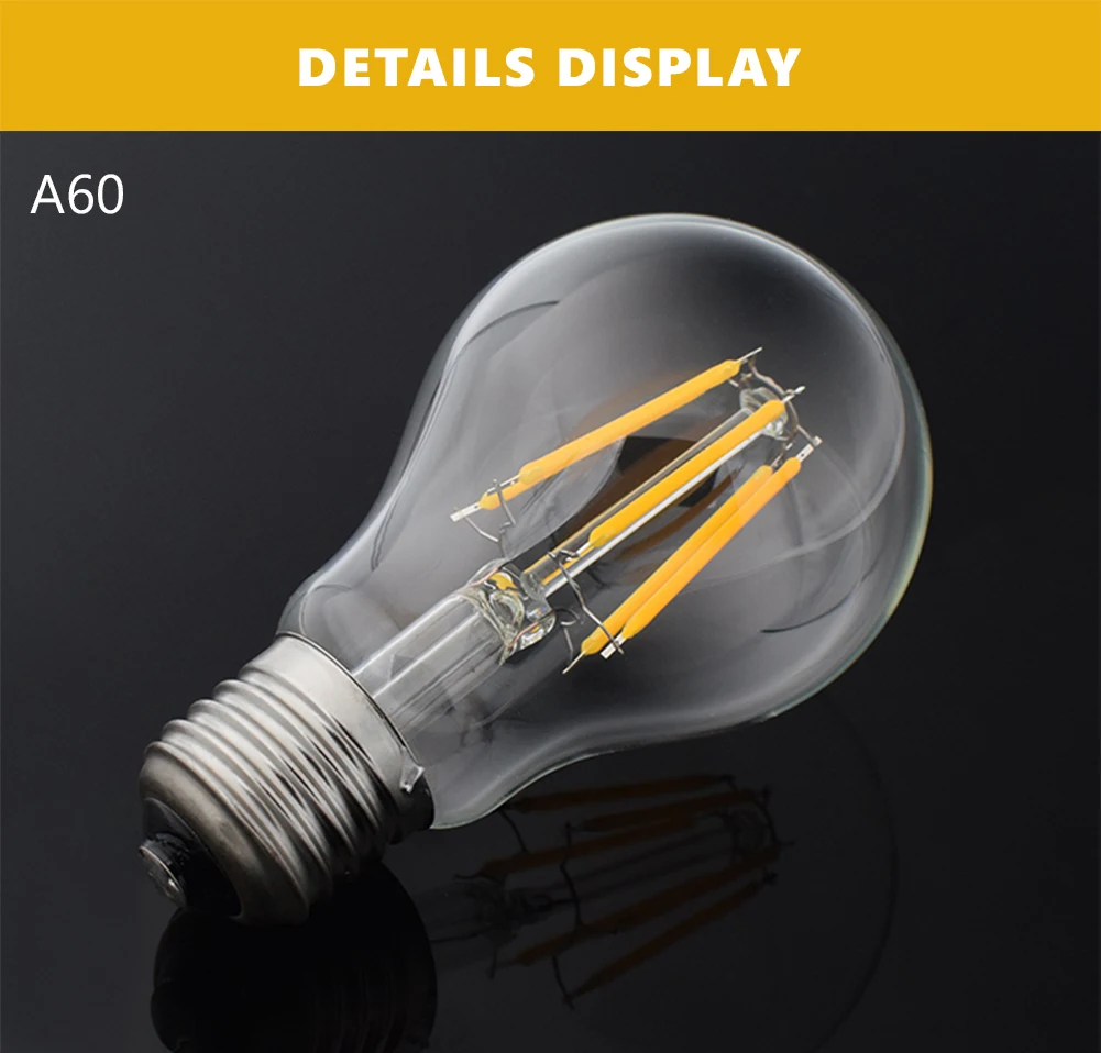 Wholesale 12PCS Dimmer LED Bulb E27 Filament Light Glass Bulb A60 220V