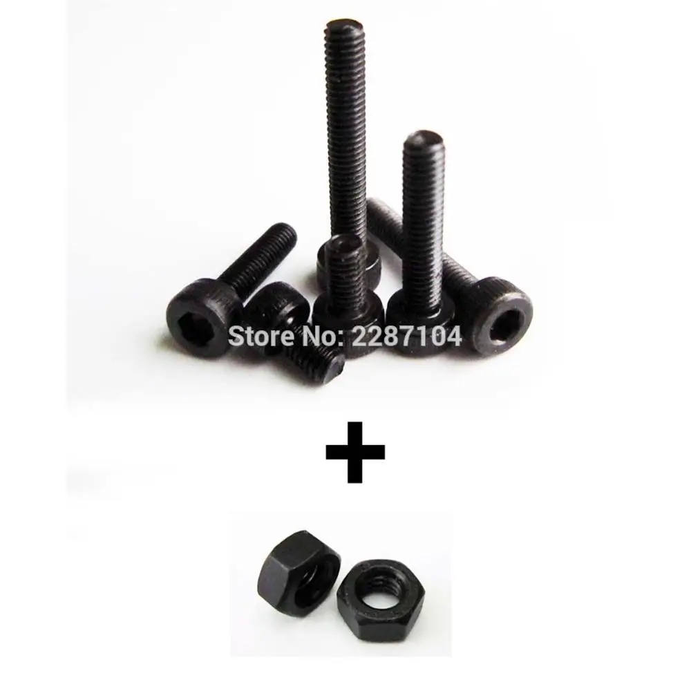 

25 sets Black 12.9 class steel Metric Threaded M2 M3 Hexagon Hex Socket Allen Cap Head Screw Bolt Length 4-35mm With nut