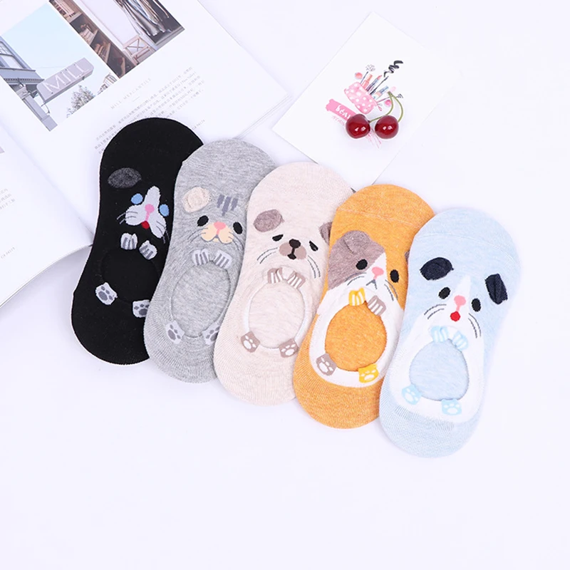 

5 Pairs A Lot Summer Cartoon Cotton Thin Women Boat Socks Fashion Short Net Sock Slippers Popsocket Sokken