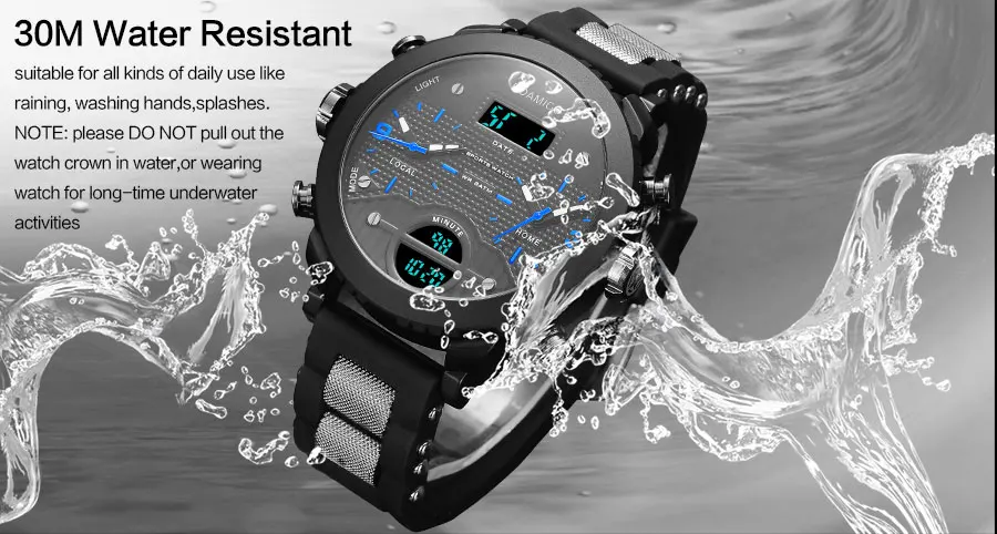 Мужские спортивные часы BOAMIGO, Брендовые мужские часы, 3 часовых пояса, резиновый светодиодный, цифровые часы, военные кварцевые наручные часы, Подарочная коробка F905
