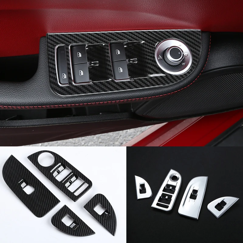 

Car Styling For Alfa Romeo Giulia 4Pcs ABS Chrome Car Door Window Lift Switch Button Panel Frame Cover Carbon Fiber Sticker