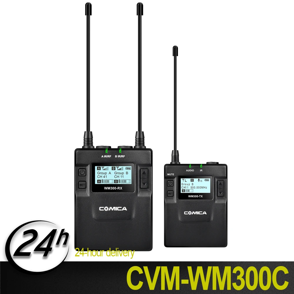 

New COMICA CVM-WM300C Metal UHF Wireless Mono/Stereo Lavalier Interview LCD Microphone,Built-in Battery with Dual-transmitters