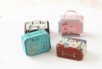 

240pcs 75x55x35mm Small Tin Vintage Party Rectangle Handbag Suitcase Luggage Shaped Candy Box Wedding Favor Gift Boxes wen6214