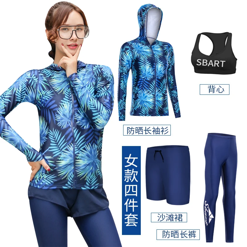 Women's Fashion Printing Zip up Rashguard set Long Sleeve UV Protection Shirt &amp Leggings Surfing Swimsuit Swimwear Bathing Suits | Спорт