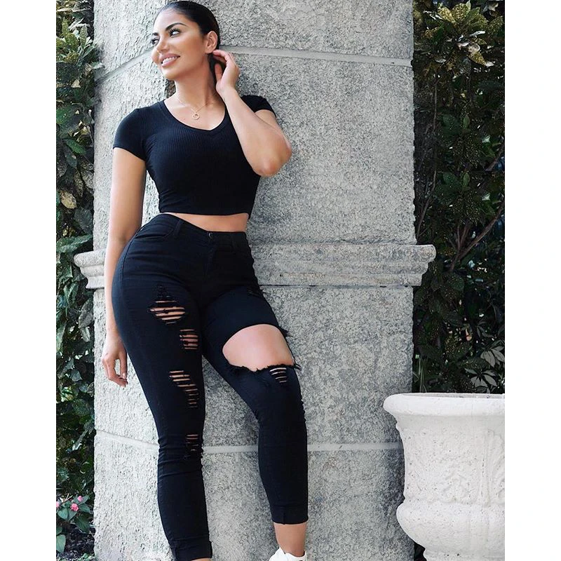 Women Skinny Jeans Big Size Black Blue Stretch Ripped Denim Trousers Distressed Hole Pencil Female Long Elastic Denim Pants 4XL Women Skinny Jeans Big Size Black Blue Stretch Ripped Denim Trousers Distressed Hole Pencil Female Long Elastic Denim Pants 4XL