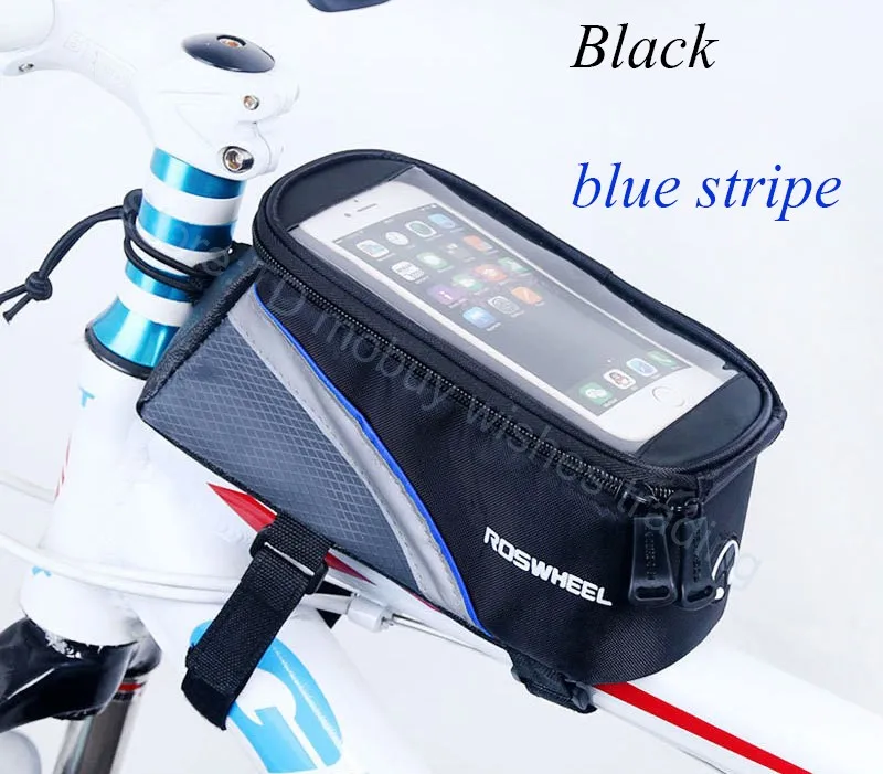 5,5 дюймов водонепроницаемая сумка для велосипеда держатель мобильного телефона велосипедная сумка для телефона сумка для пробивного велосипеда для Iphone samsung huawei Xiaomi - Цвет: Black blue stripe